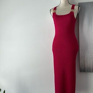 MKCPRKTD Michael Kors Carmine Pink Ribbed Knit Tank Dress